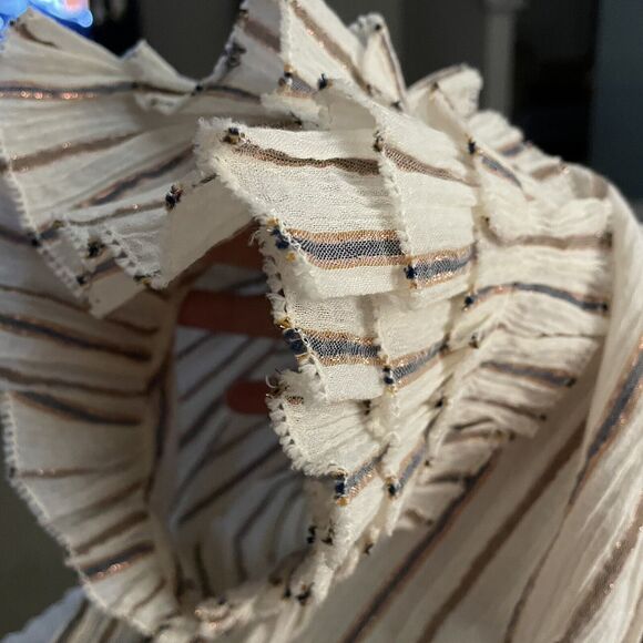 Ulla Johnson Elio Cream Metallic Stripe Tassel Ruffle Sleeve Jumpsuit Size 0 - Picture 8 of 10